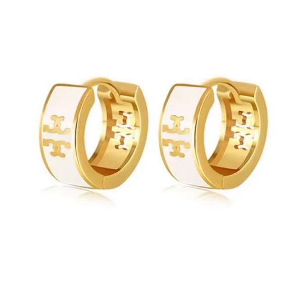 Tory Burch Jewelry - Tory Burch Gold and White Hoop Earrings
